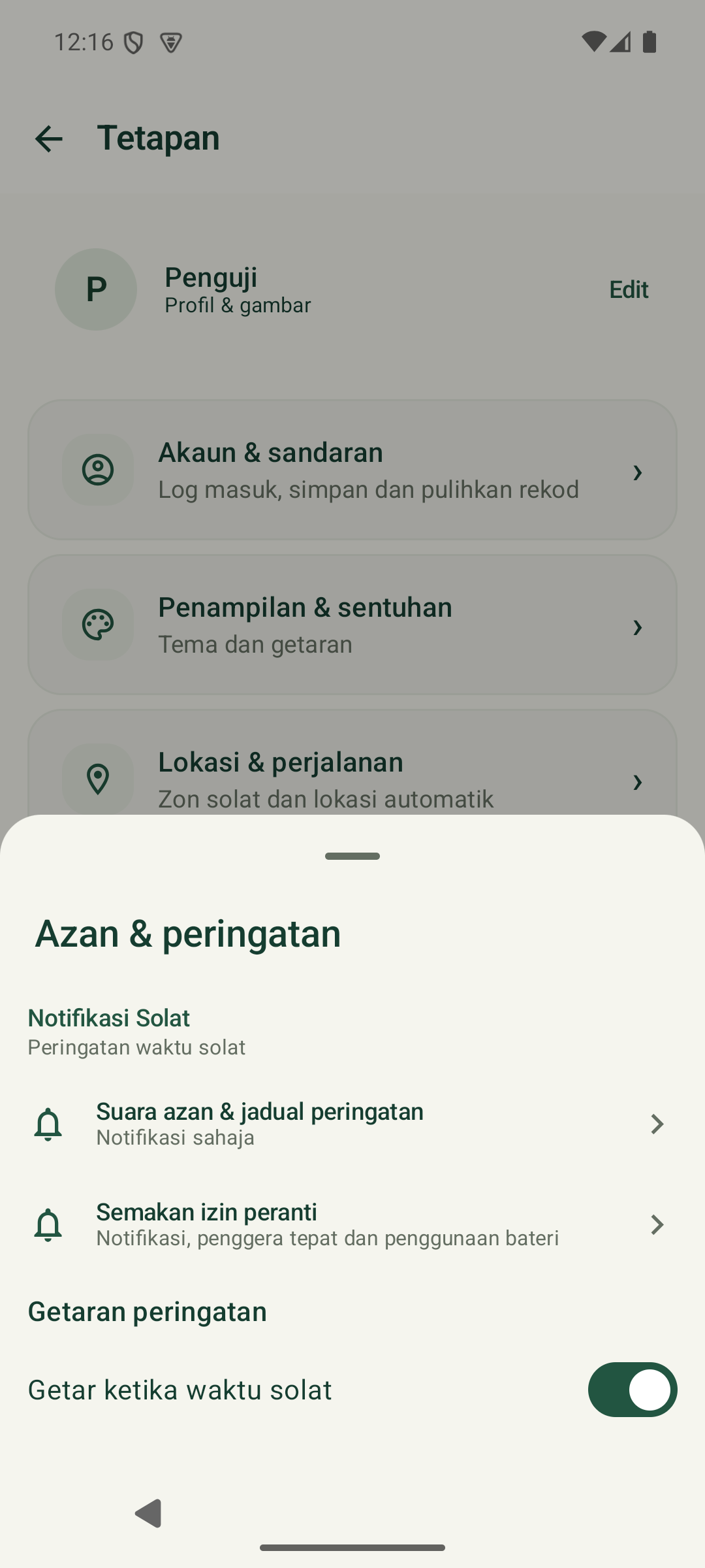 Azan & peringatan dalam aplikasi Serukala beta