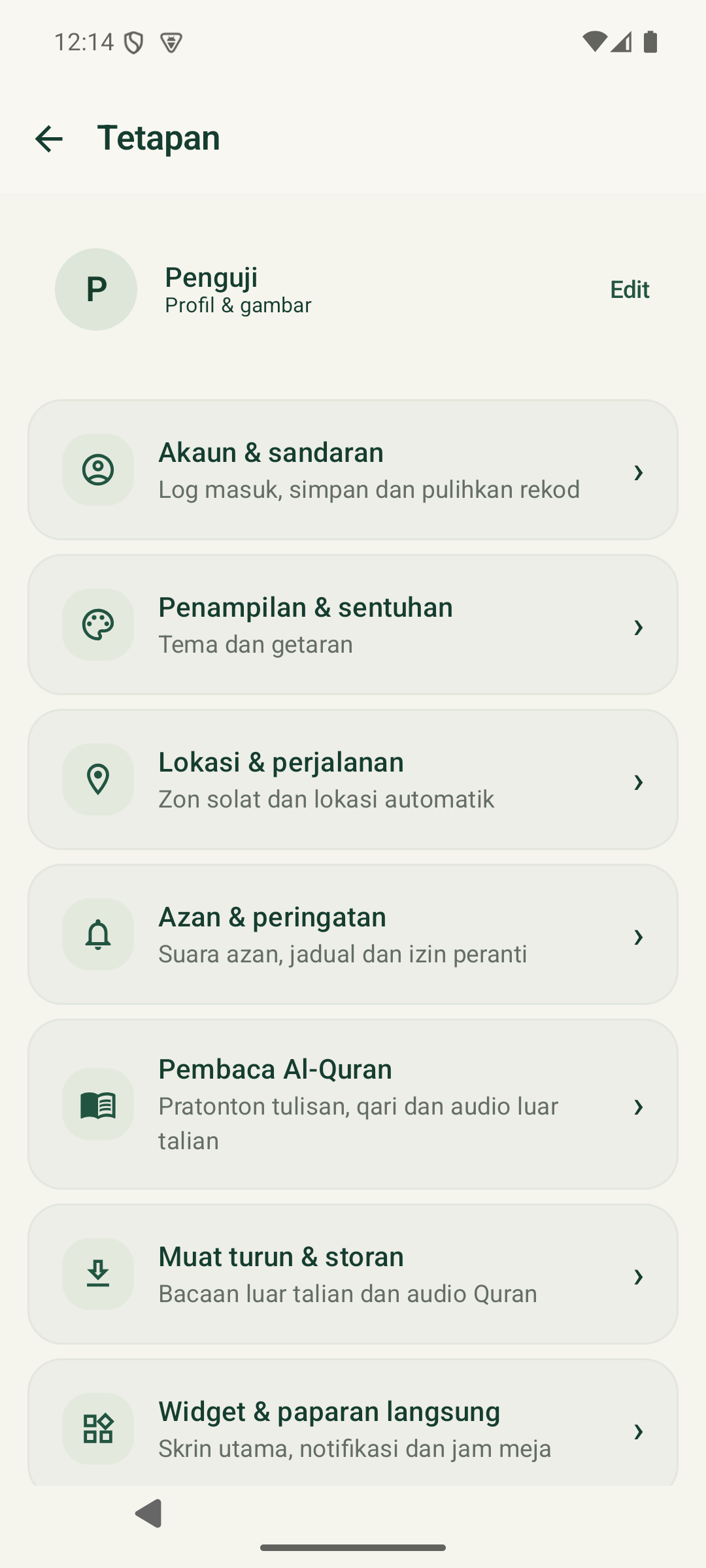 Tetapan dalam aplikasi Serukala beta